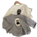 Camisola de criança de manga longa com motivo de urso Top solto de primavera e outono com decote redondo Camisola de uma só cor para rapazes e raparigas 3