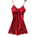 Camisola de dormir sexy para mulher com rendas Roupa interior solta de cor única com decote em V Material elástico confortável Poliéster Spandex 7