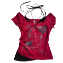 Camisola de duas camadas para senhora com estampado Les Galleries Decote amplo nos ombros Top elegante em camadas com motivo de renda na parte da frente 3