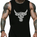 Camisola de homem de uma só cor com decote redondo e estampa de touro em poliéster Top desportivo leve para o verão para lazer e fitness 4