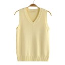 Camisola de malha feminina com decote em V sem mangas em poliéster e algodão com bainha canelada para uso diário e sobreposições 9