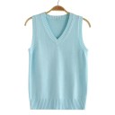 Camisola de malha feminina com decote em V sem mangas em poliéster e algodão com bainha canelada para uso diário e sobreposições 1