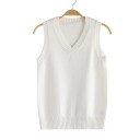 Camisola de malha feminina com decote em V sem mangas em poliéster e algodão com bainha canelada para uso diário e sobreposições 7