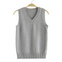 Camisola de malha feminina com decote em V sem mangas em poliéster e algodão com bainha canelada para uso diário e sobreposições 3