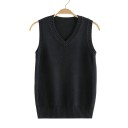 Camisola de malha feminina com decote em V sem mangas em poliéster e algodão com bainha canelada para uso diário e sobreposições 6