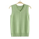 Camisola de malha feminina com decote em V sem mangas em poliéster e algodão com bainha canelada para uso diário e sobreposições 2