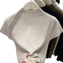 Camisola de malha para senhora em algodão e poliéster com mangas curtas Camiseta de malha de uma só cor com decote em O Estilo elegante 4
