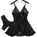 Camisola de noite sexy de verão para mulheres com rendas Lingerie transparente com decote em V Pijama suave de poliéster incluindo 1