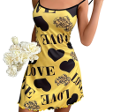 Camisola de noite sexy para senhora com estampado de corações e frases Roupa de noite confortável em poliéster macio e spandex Material 9