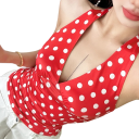 Camisola de Senhora Lisa com Bolinhas Alças Largas Decote em V Material Poliéster Spandex Top Elegante 6