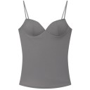 Camisola de senhora lisa com decote em V alças finas top leve em poliéster corte confortável para o verão 7