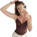 Camisola de senhora lisa com decote em V alças finas top leve em poliéster corte confortável para o verão 4