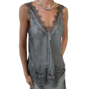 Camisola de Senhora Lisa com Renda Alças Largas Decote em V Material Poliéster Top Elegante de Verão para Mulheres 3