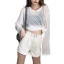 Camisola feminina com mangas longas transparentes Corte solto para o verão Material leve e arejado Top básico estiloso para sobreposição 4
