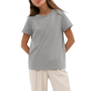 Camisola feminina solta de manga curta Top simples com decote redondo Corte casual moderno Camisola confortável para o dia-a-dia 5