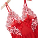 Camisón corto de mujer con braguitas y escote en V con copas de encaje, lazo y falda transparente con borde de encaje 6