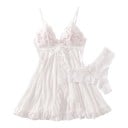 Camisón de encaje para mujer tipo babydoll con braguitas de tirantes finos y falda abierta en la parte delantera rematada con volantes 8