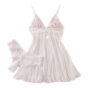 Camisón de encaje para mujer tipo babydoll con braguitas de tirantes finos y falda abierta en la parte delantera rematada con volantes fruncidos 10