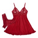 Camisón de encaje para mujer tipo babydoll con braguitas de tirantes finos y falda abierta en la parte delantera rematada con volantes fruncidos 9
