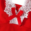 Camisón de mujer con tangas a juego en tirantes finos con escote de encaje en V, lazo y abertura con borde de encaje 7