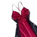 Camisón de satén para mujer con escote en cascada y encaje en los lados con tirantes finos cruzados y atado en la espalda 9