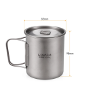 Cană de apă din titan, 450 ml, ultraușoară, cu capac și mâner pliabil, 8,5 x 9,8 cm, cană de camping din titan cu geantă, 84 g, articole de masă 2