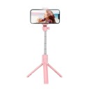 Cana de selfie Bluetooth com tripé e luz LED 71 cm Controlo remoto Suporte rotativo para telefone 360° para fotografias e vídeos 11