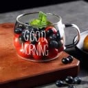Cana din sticla transparenta cu inscriptia Buna dimineata 350 ml Cana cu maner 7 x 8,5 cm Cana din sticla pentru cafea, ceai, cacao 5