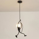 Candeeiro de teto suspenso preto em forma de figura Candeeiro suspenso moderno para lâmpadas LED E27 luminária de teto metálica em forma de boneco 38 x 26 cm 1