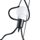 Candeeiro de teto suspenso preto em forma de figura Candeeiro suspenso moderno para lâmpadas LED E27 luminária de teto metálica em forma de boneco 38 x 26 cm 2