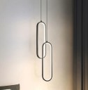 Candeeiro suspenso LED minimalista 36 W Iluminação oval moderna dupla com cabo suspenso de 1,5 m Candeeiro de metal inoxidável com dois ovais, luz branca quente 9 x 40 cm 1