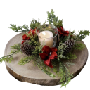 Candelabru decorativ de Crăciun cu coroană florală 25 × 7,5 cm verde-roșu, coroană festivă de masă pentru lumânare pentru decorul de Crăciun 2