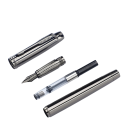 Caneta-tinteiro metálica com ponta média 0,5 mm comprimento 13,8 cm caneta de tinta cinza prateada para escola escritório escrita diária 3