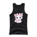 Canotta estiva per ragazze senza maniche 100% cotone Maglietta monocolore con gatto disegnato Top carino da principessa per bambini Comodo in vari colori 4