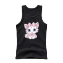 Canotta estiva per ragazze senza maniche 100% cotone Maglietta monocolore con gatto disegnato Top carino da principessa per bambini Comodo in vari colori 2
