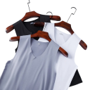 Canottiera da uomo con scollo a V Canottiera monocolore in poliestere e seta Materiale leggero e traspirante per l'estate e il tempo libero 3