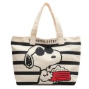 Canvas Bag with Black and White Print of a Dog and Popcorn Stylish Shopping Bag Over the Shoulder Zip Double Handles 1