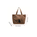 Canvas schoudertas 37 x 32 cm Beige tas met kattenprint Ritssluiting Grote boodschappentas Werk School Vrije tijd 4