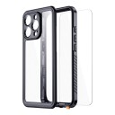 Capa à prova de choque para iPhone 15 Pro à prova de água com classificação IP68 transparente com moldura preta laterais texturizadas e alça 5