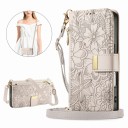 Capa carteira para Samsung Galaxy S25 com correia cruzada e alça para pulso Capa flip com slots para cartões e bolso com fecho de correr 13