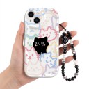 Capa com gatinhos em tons pastel para Samsung Galaxy A16 5G Corrente de contas para pulso Resistente Proteção dos cantos e da câmara Branca Gato preto 2