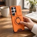 Capa de proteção para Samsung Galaxy S25 Ultra Com tampa deslizante para a câmara Suporte circular Suporte para carregamento magnético 13