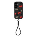 Capa de silicone com alça para o pulso Samsung Galaxy A35 5G Resistente Cerejas vermelhas e leopardas com laços Pretos Proteção da câmara Capa 5