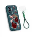 Capa de silicone com alça para pulso Samsung Galaxy A35 5G Resistente Motivo de cerejas e laços Verde escuro Proteção da câmara Capa de telemóvel 1