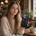 Capa de silicone para iPhone 16e Padrão rendado Acabamento escuro Macia e leve Fosca e antiderrapante Resistente a impactos e riscos 6