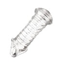 Capa de silicone para pénis com ponta alargada em forma de cabeça de cogumelo e anéis de massagem com suporte para os testículos 3
