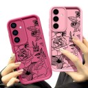 Capa de silicone resistente para telemóvel Samsung Galaxy A56 com desenho de rosas e folhas. Estrutura elevada em torno da câmara. Borda frontal saliente. Botões cobertos. 2