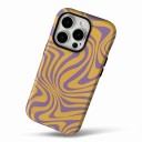 Capa dupla para iPhone 16e Padrão de ondas espirais Amarelo e lavanda Resistente a quedas e riscos Para o dia-a-dia 3