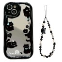 Capa espelhada com gatos para Samsung Galaxy A35 5G Cadeia de contas para pulso Resistente Proteção dos cantos e da câmara Moldura 4