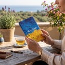 Capa flip azul e amarela de 6 polegadas para Kindle 10. geração 2019 com campo de trigo pintado e pássaros no céu e com alça e película 2